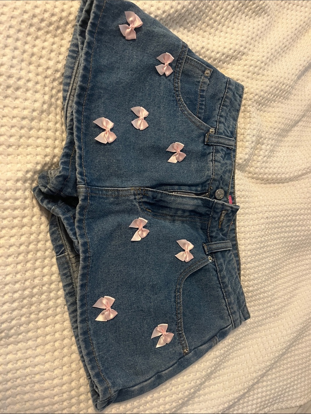 Edikted Denim Skort with pink bows
